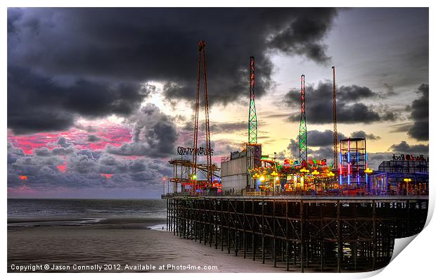 South Pier Sunset, Blackpool Print by Jason Connolly