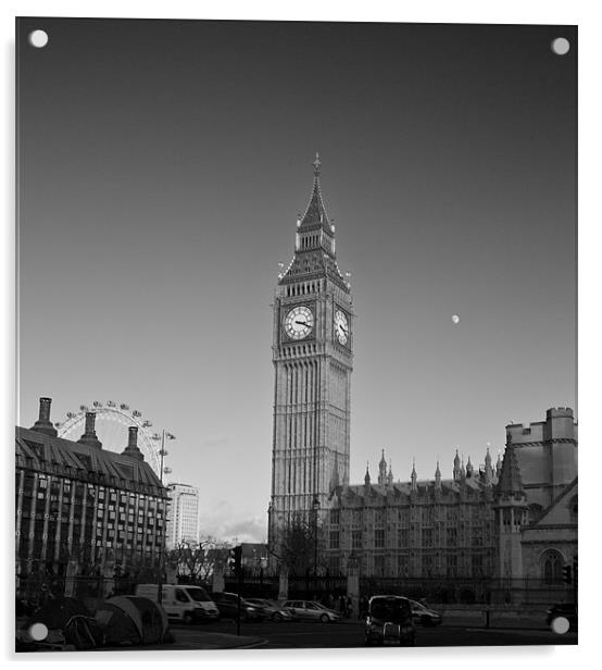 Houses of Parliament  bw Acrylic by David French