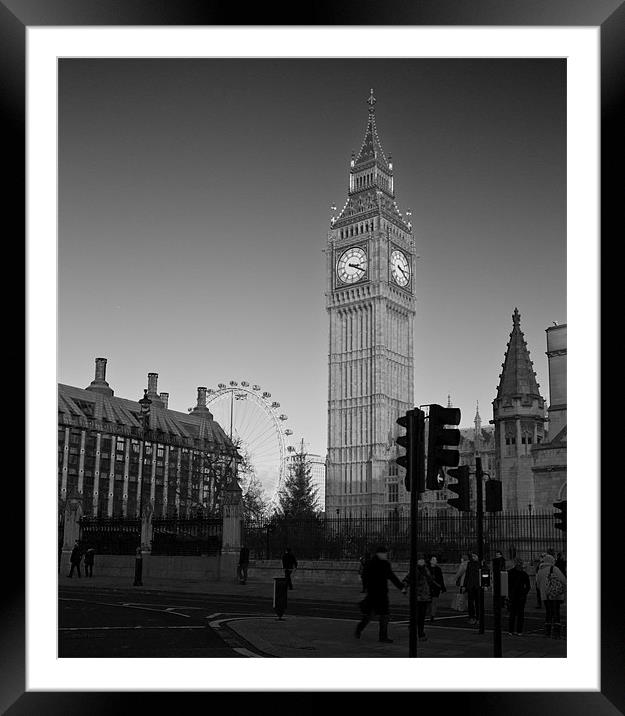 Houses of Parliament  bw Framed Mounted Print by David French