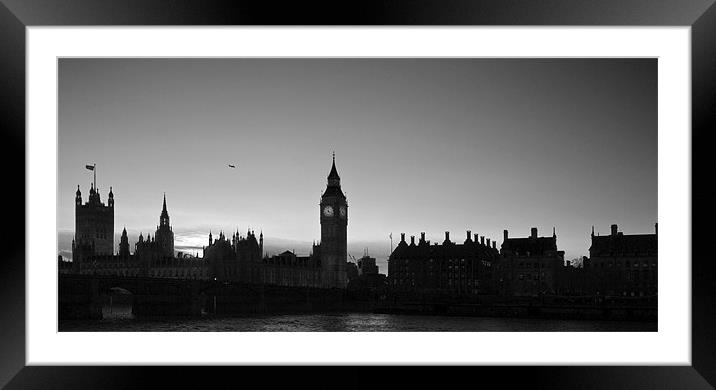 Houses of Parliament  bw Framed Mounted Print by David French