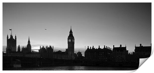 Houses of Parliament  bw Print by David French