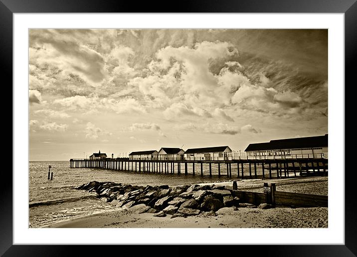 Southwold Pier Sepia Framed Mounted Print by Paul Macro