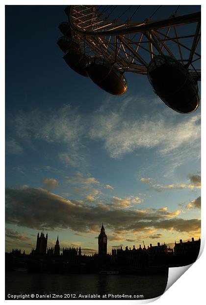 London Eye with Big Ben Print by Daniel Zrno