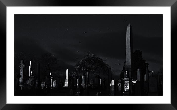 Spooky Graveyard at night Framed Mounted Print by Buster Brown