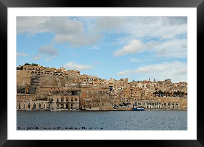 malta across the harbour Framed Mounted Print by allan somerville