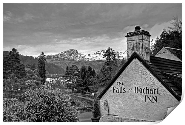 The view from the Falls of Dochart Inn - B&W Print by Tom Gomez