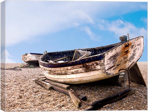 Abandoned Derelict longshore fishing boats Aldebur Canvas Print by john hartley