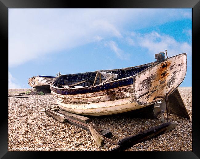 Abandoned Derelict longshore fishing boats Aldebur Framed Print by john hartley