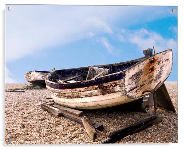 Abandoned Derelict longshore fishing boats Aldebur Acrylic by john hartley