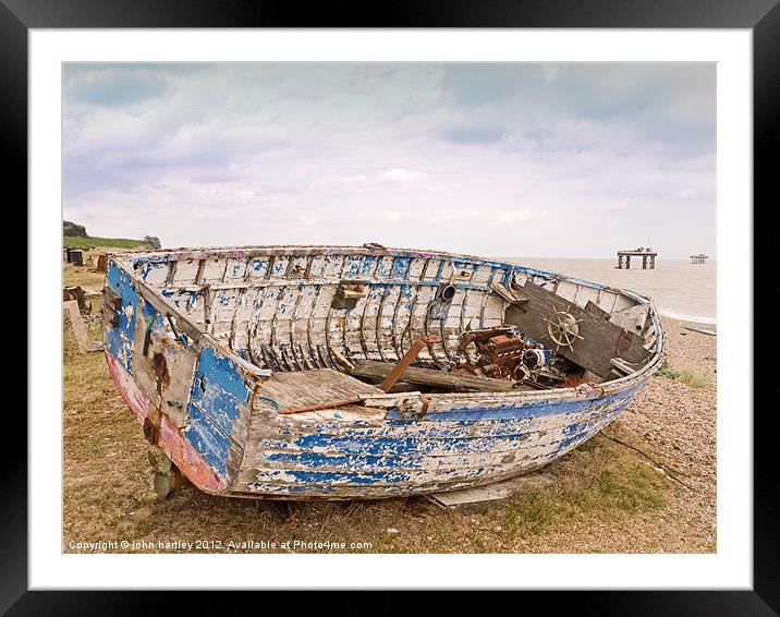 Abandoned Derelict wooden fishing boat  Sizewell B Framed Mounted Print by john hartley