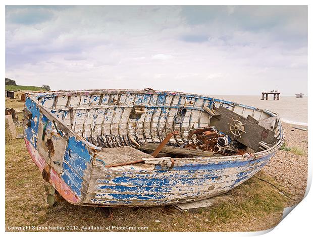 Abandoned Derelict wooden fishing boat  Sizewell B Print by john hartley