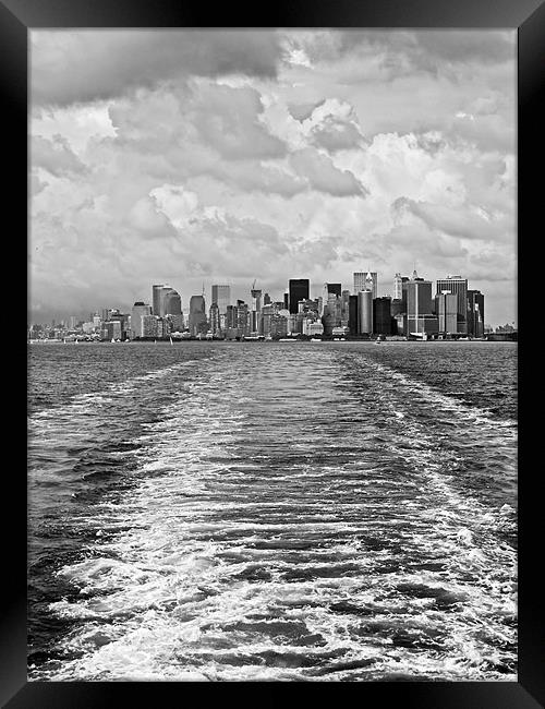 Leaving Manhattan (portrait, B&W) Framed Print by Gary Eason