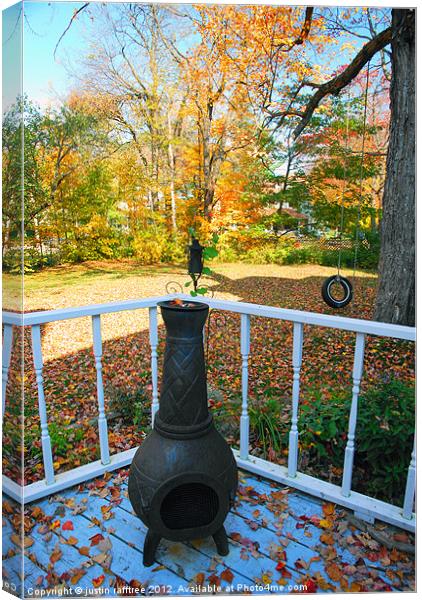 Autumnal Porch View Canvas Print by justin rafftree