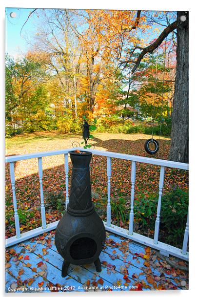 Autumnal Porch View Acrylic by justin rafftree