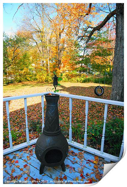 Autumnal Porch View Print by justin rafftree