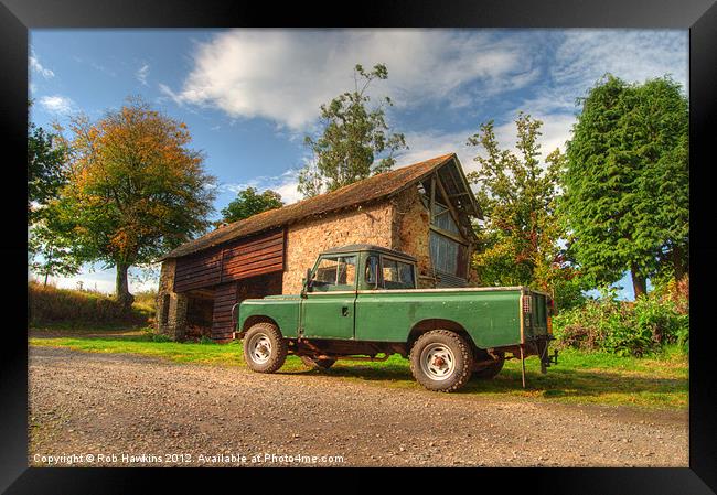 Landrover & the barn Framed Print by Rob Hawkins