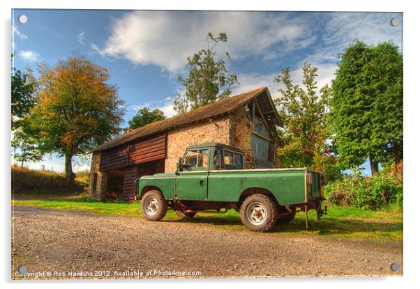 Landrover & the barn Acrylic by Rob Hawkins