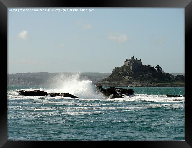 Rough seas at St Michaels Mount Framed Print by Anne Couzens