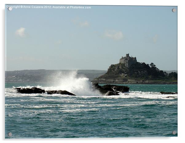 Rough seas at St Michaels Mount Acrylic by Anne Couzens