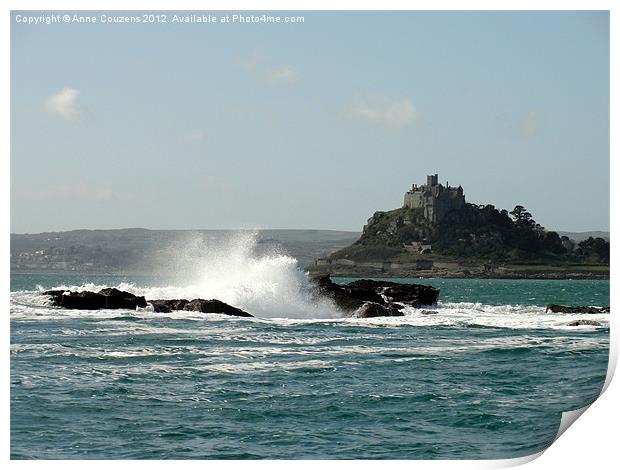 Rough seas at St Michaels Mount Print by Anne Couzens