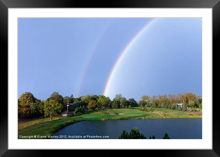 Double Rainbow over Golf Course Framed Mounted Print by Elaine Manley