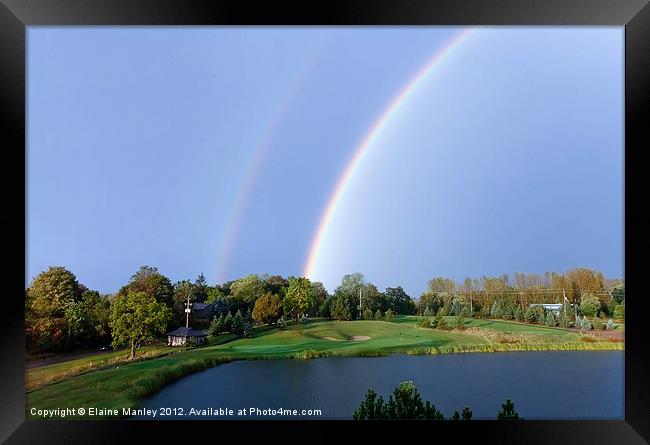 Double Rainbow over Golf Course Framed Print by Elaine Manley