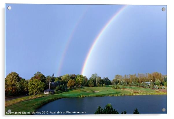 Double Rainbow over Golf Course Acrylic by Elaine Manley