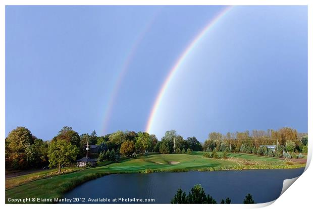 Double Rainbow over Golf Course Print by Elaine Manley