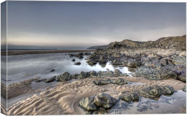 Sandymouth Beach Cornwall in January Canvas Print by Mike Gorton
