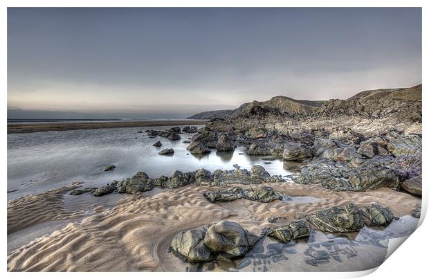 Sandymouth Beach Cornwall in January Print by Mike Gorton