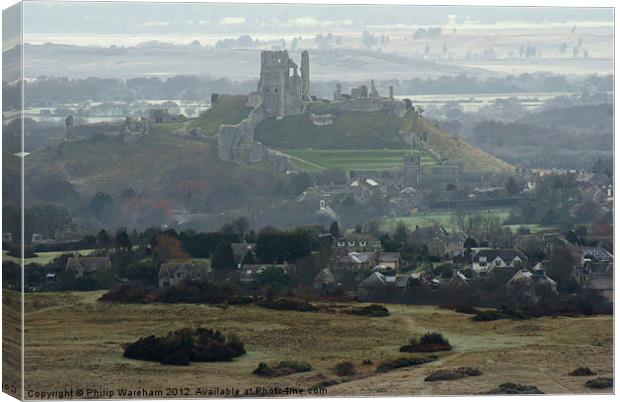 Corfe Castle from the Langton road Canvas Print by Phil Wareham