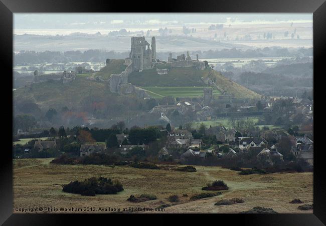 Corfe Castle from the Langton road Framed Print by Phil Wareham