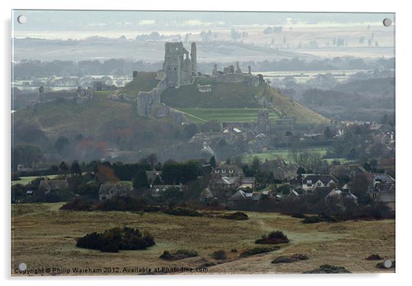 Corfe Castle from the Langton road Acrylic by Phil Wareham
