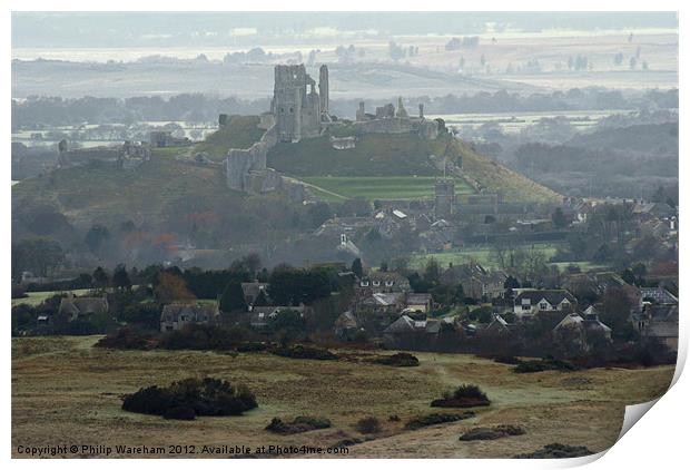 Corfe Castle from the Langton road Print by Phil Wareham