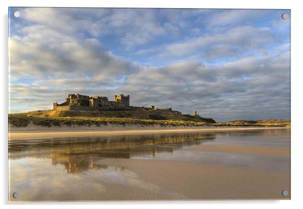 Bamburgh Castle Reflection Acrylic by Kevin Tate