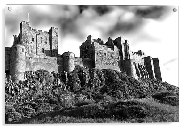 Bamburgh Castle B&W Acrylic by Kevin Tate