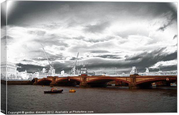 Blackfriars Bridge London Stormy sky Canvas Print by Gordon Dimmer