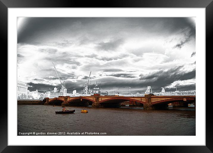 Blackfriars Bridge London Stormy sky Framed Mounted Print by Gordon Dimmer