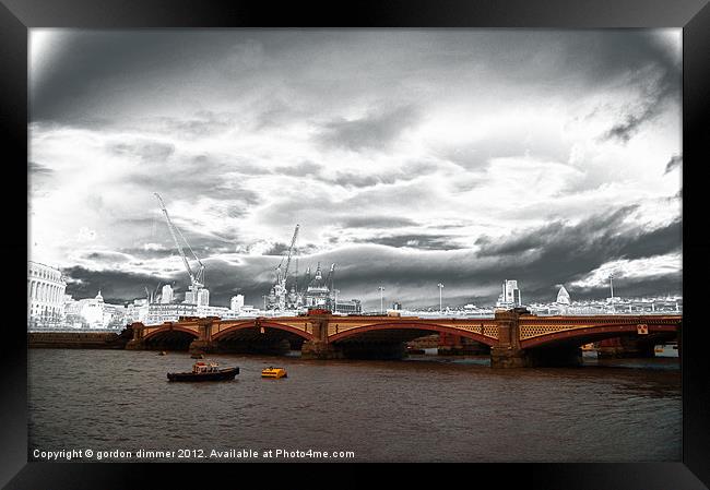 Blackfriars Bridge London Stormy sky Framed Print by Gordon Dimmer