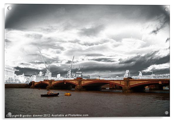 Blackfriars Bridge London Stormy sky Acrylic by Gordon Dimmer