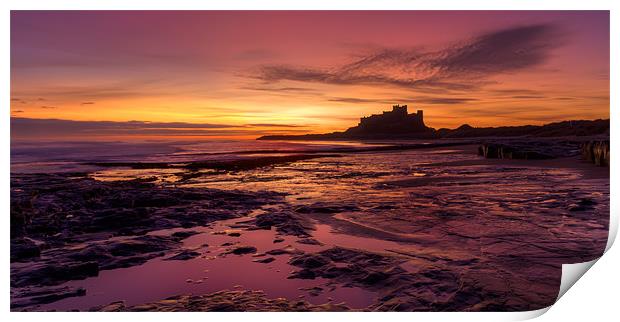 Sunrise on Bamburgh Beach Print by Kevin Tate