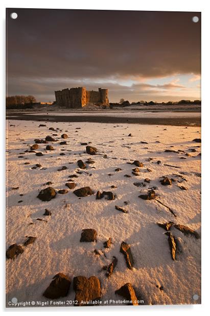 Carew Castle winter view Acrylic by Creative Photography Wales