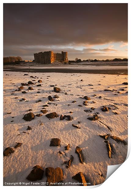 Carew Castle winter view Print by Creative Photography Wales