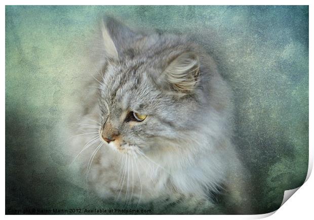 Grey Cat Print by Karen Martin