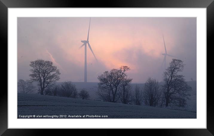 Wind turbines at dawn Framed Mounted Print by alan willoughby
