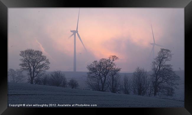 Wind turbines at dawn Framed Print by alan willoughby