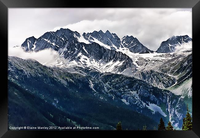 Mountain Peaks and Glaciers Framed Print by Elaine Manley