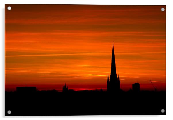 Norwich Cathedral Sunset Acrylic by Paul Macro
