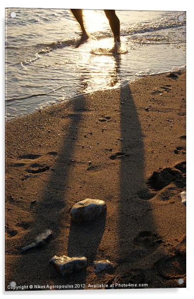 Human shadow on the sand Acrylic by Alfani Photography