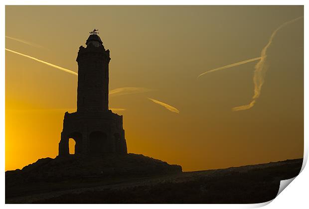 Darwen Jubilee Tower at sunrise Print by Peter Elliott 
